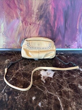 Golden Yellow Old Trend Leather Crossbody with Stud Accents